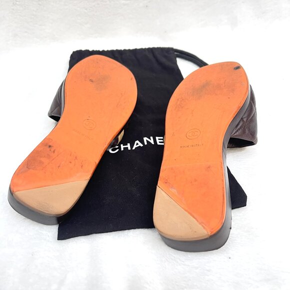 Auc Chanel Cambon Quilted Slides with Beige Interlocking CC in Brown IT 36 - Picture 10 of 10